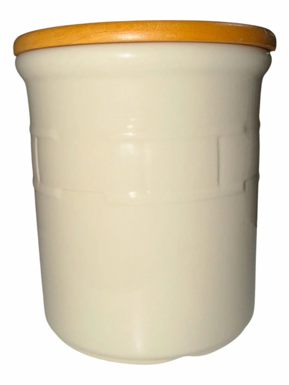Longaberger Cream Ceramic Canister with Yellow-Orange Lid
